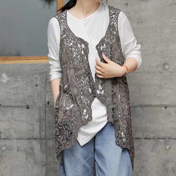 Hippie Floral Crochet Boho Vintage Summer Vest - Picture 2 of 3